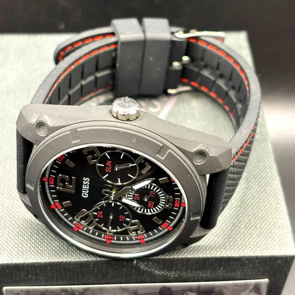 Guess Dash W1256G1 Men’s 46mm Black Multifunction Quartz Watch Red Accents